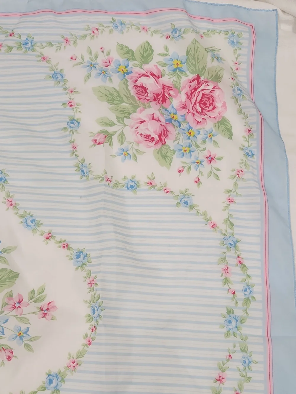 Vintage Floral Rose Print Women's Scarf - Pink & Blue  Size 34x34